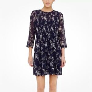CLUB MONACO Coriss Floral Silk Dress in Navy Blue (Size 00)